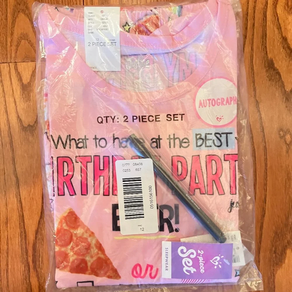 NWT Justice write on birthday pajama shorts set size 12